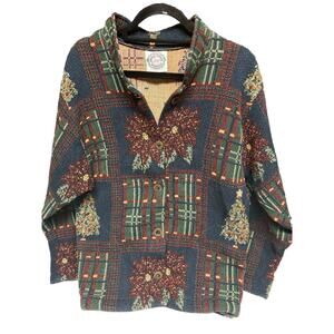 Vintage Sugar Street Weavers Tapestry Jacket L 90s Christmas USA One Size